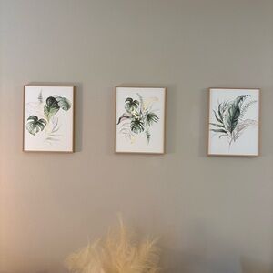 Botanical Gold Leaf Framed Wall Art Set 3 Tropical Leaf Prints 12x16 Decor